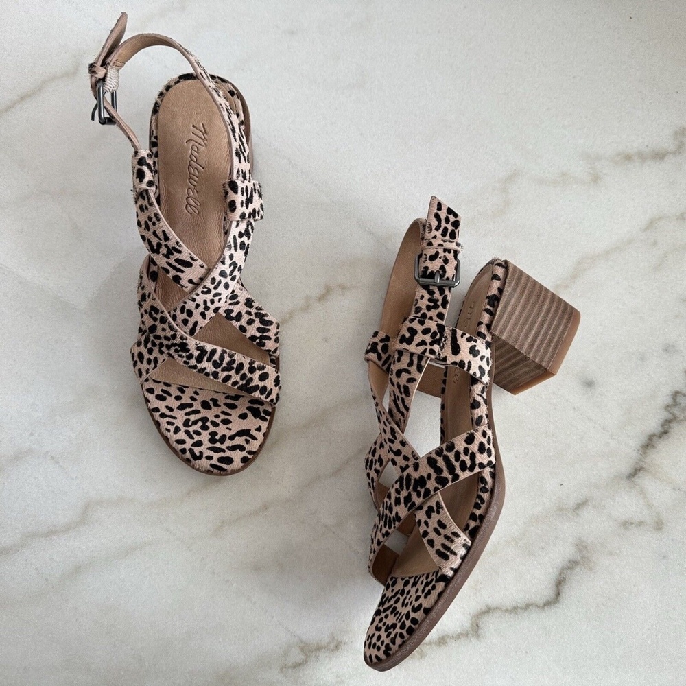 MADEWELL Alyssa Heeled Sandals Cheetah Print Real Fur Leather Shoe Womens